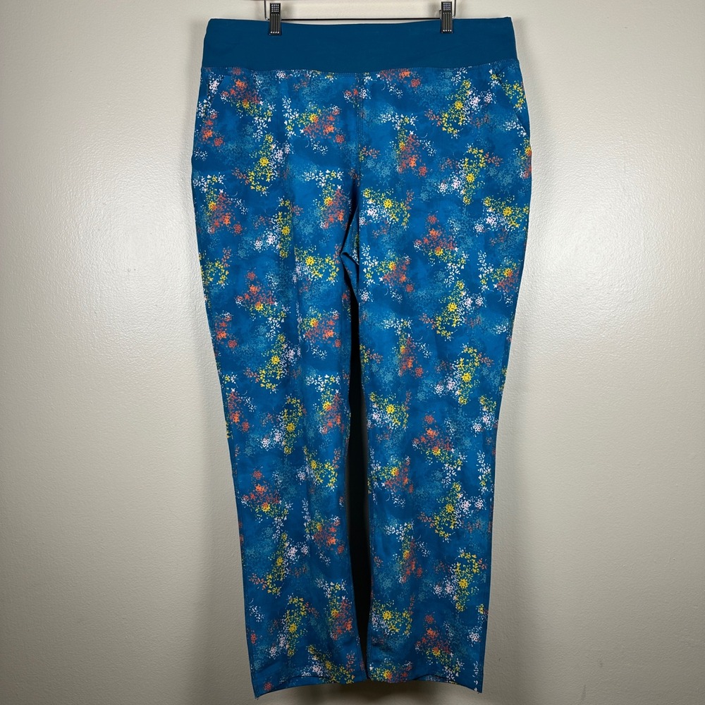Lands' End Women's XL Leggings Blue Floral Stretch Activewear Casual